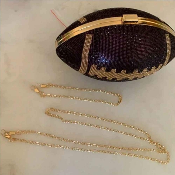 Purple/Gold Rhinestone Football Clutch - Picture 5 of 5